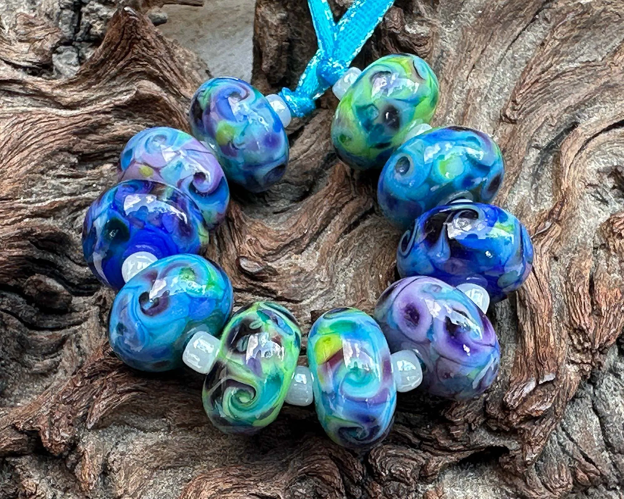 10 Cool Color Swirls Lampwork Beads Set SRA
