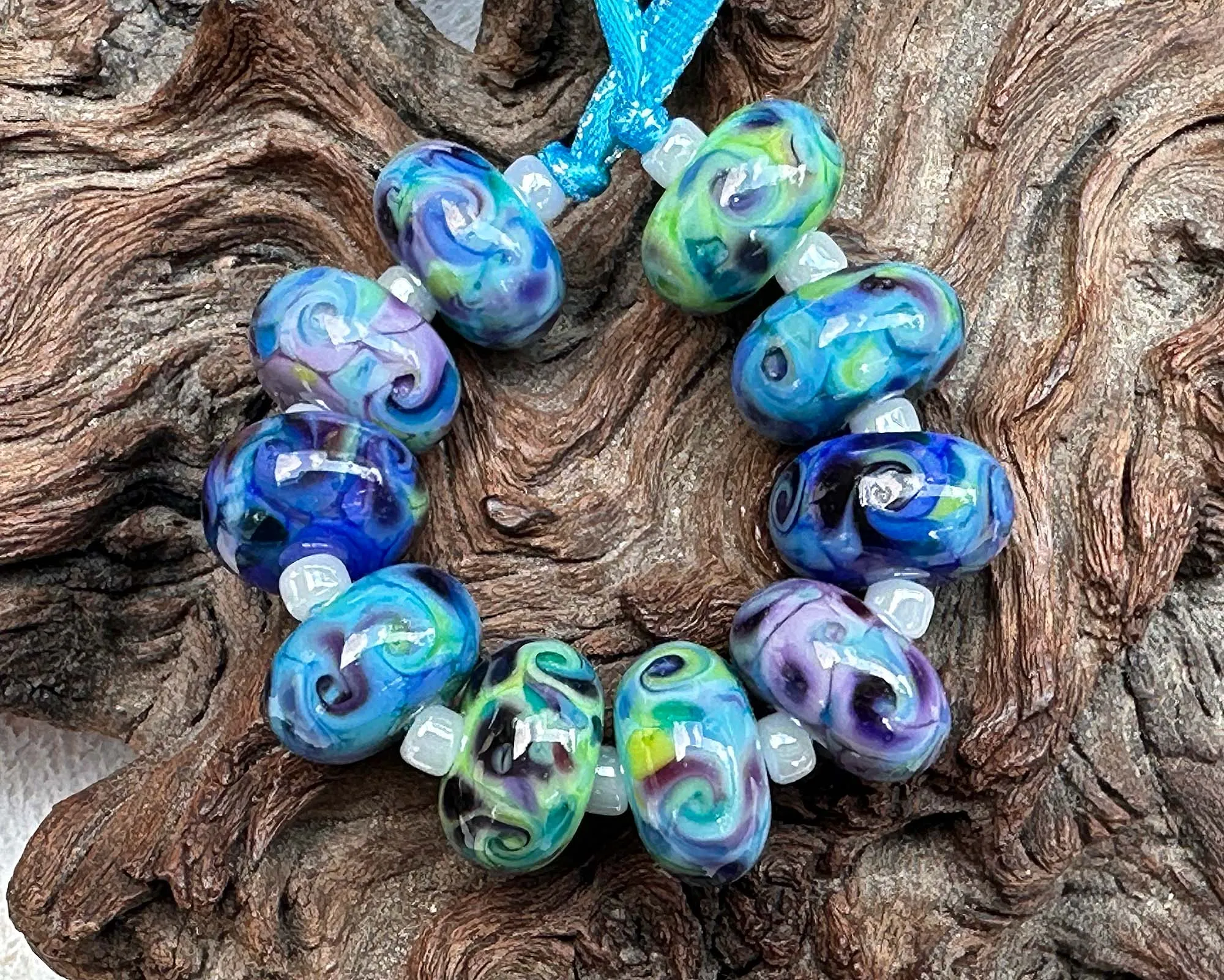 10 Cool Color Swirls Lampwork Beads Set SRA