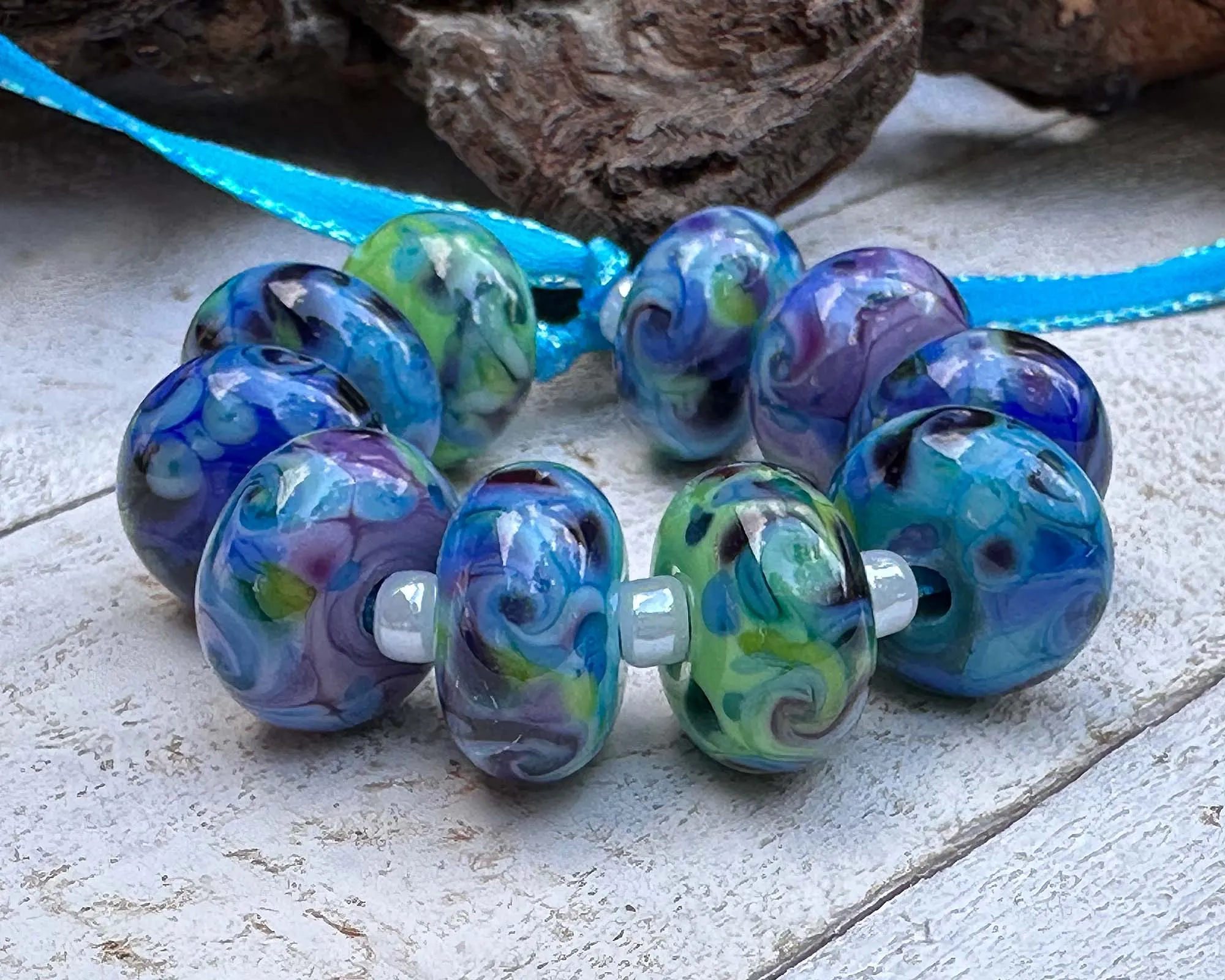 10 Cool Color Swirls Lampwork Beads Set SRA