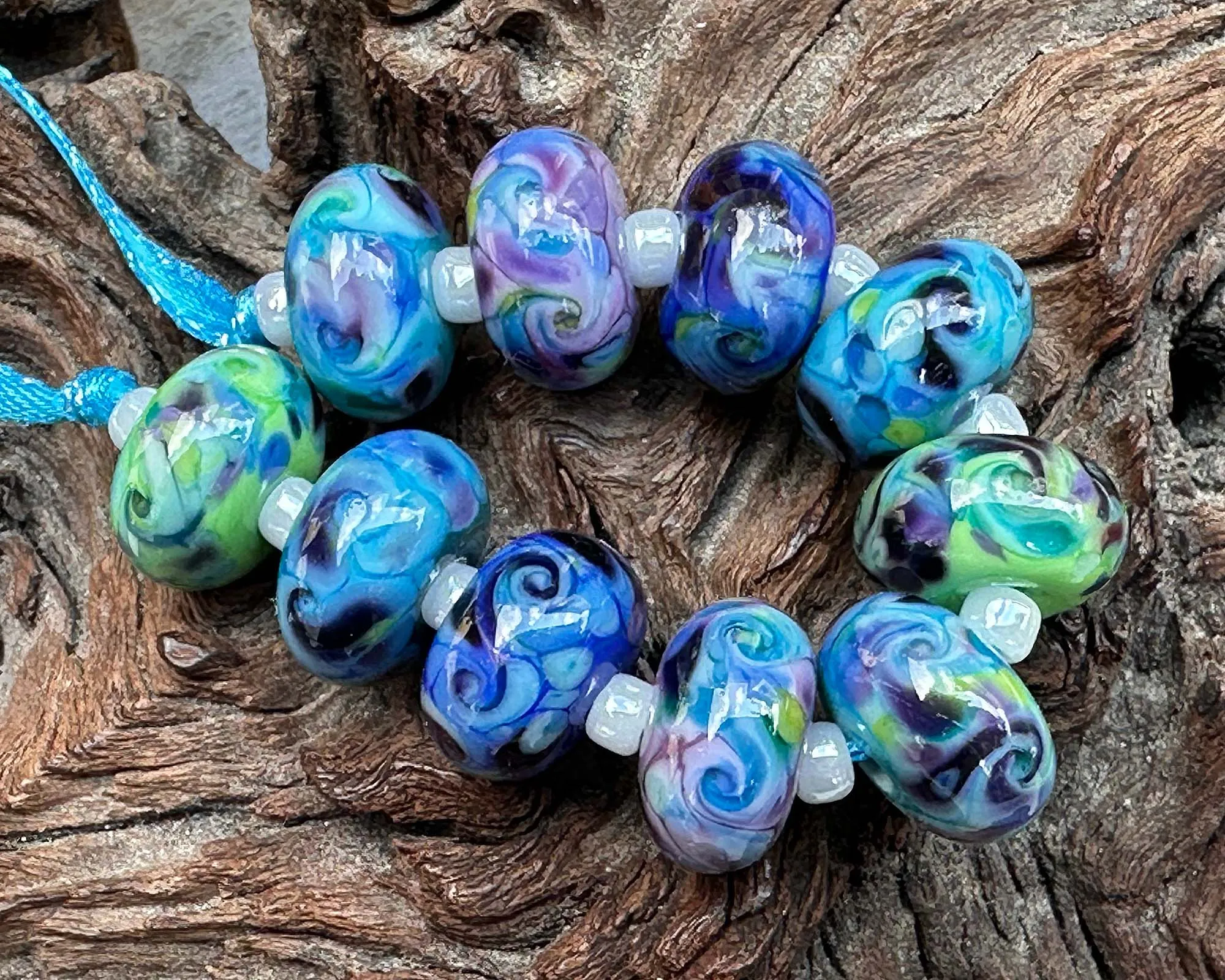 10 Cool Color Swirls Lampwork Beads Set SRA