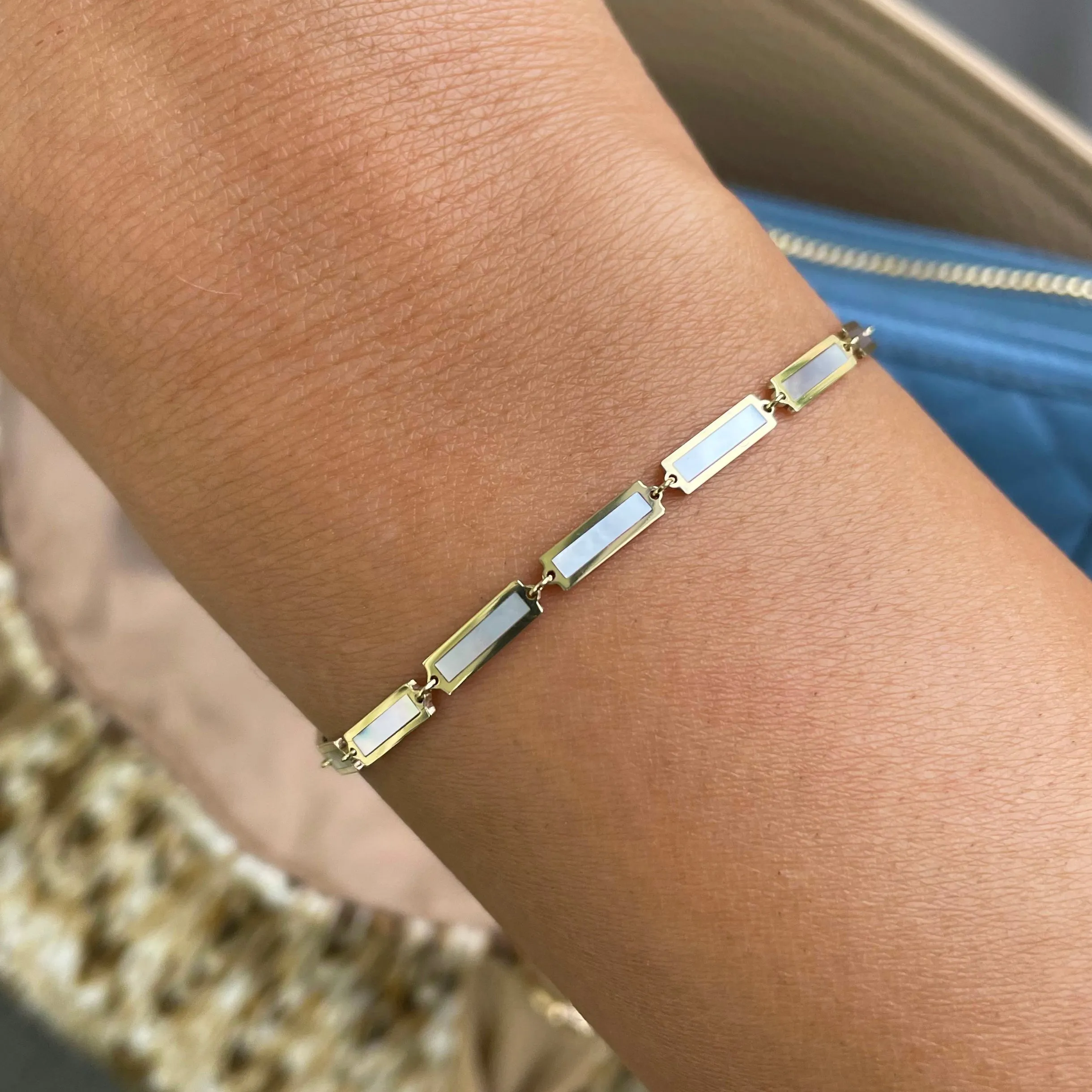 14k Gold & Pearl Bar Bracelet
