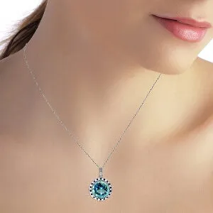 14K Solid White Gold Black / White Diamonds & Blue Topaz Necklace