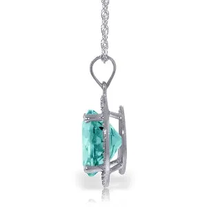 14K Solid White Gold Black / White Diamonds & Blue Topaz Necklace
