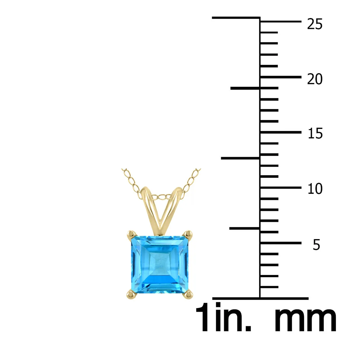 14K Yellow Gold 6Mm Square Blue Topaz Pendant