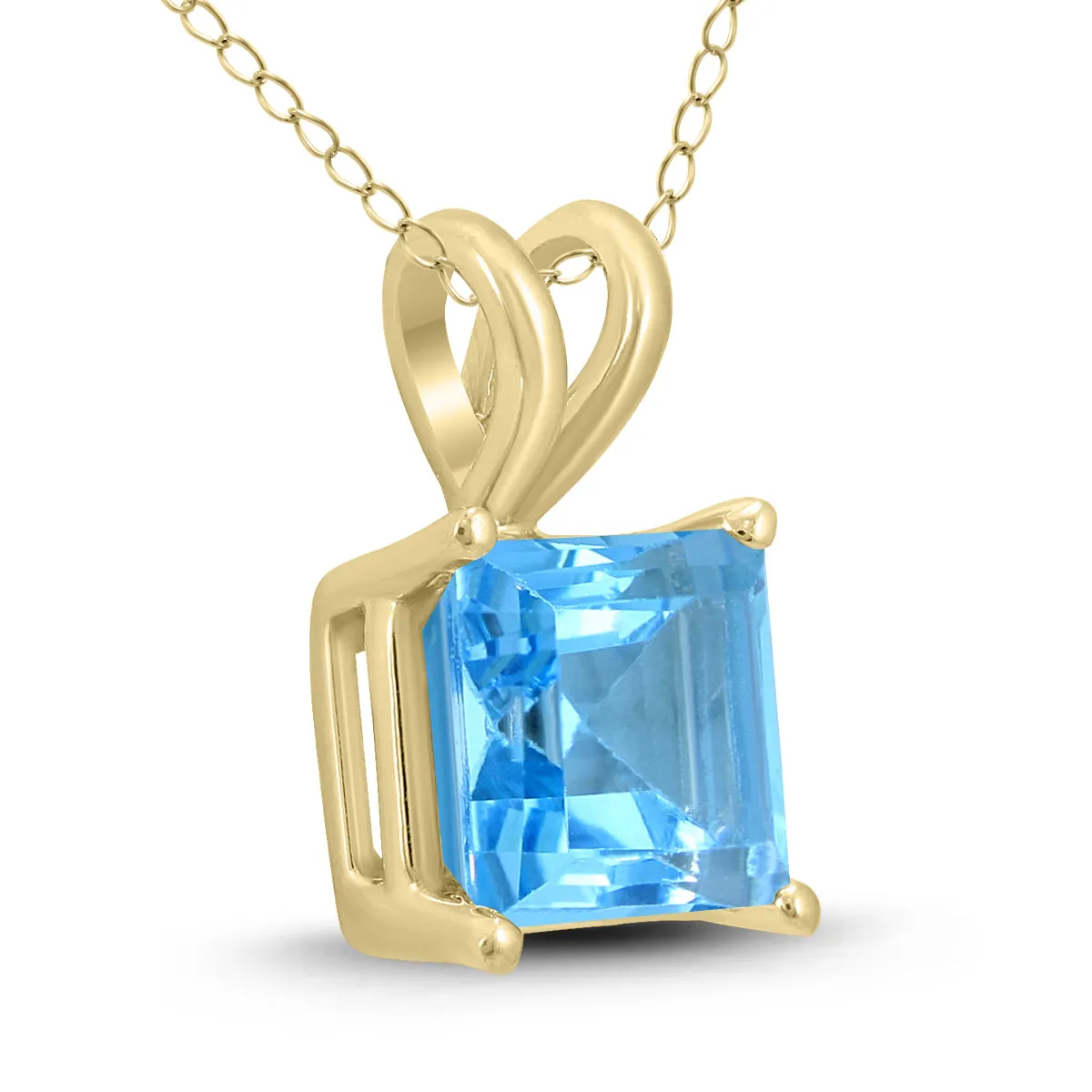 14K Yellow Gold 6Mm Square Blue Topaz Pendant
