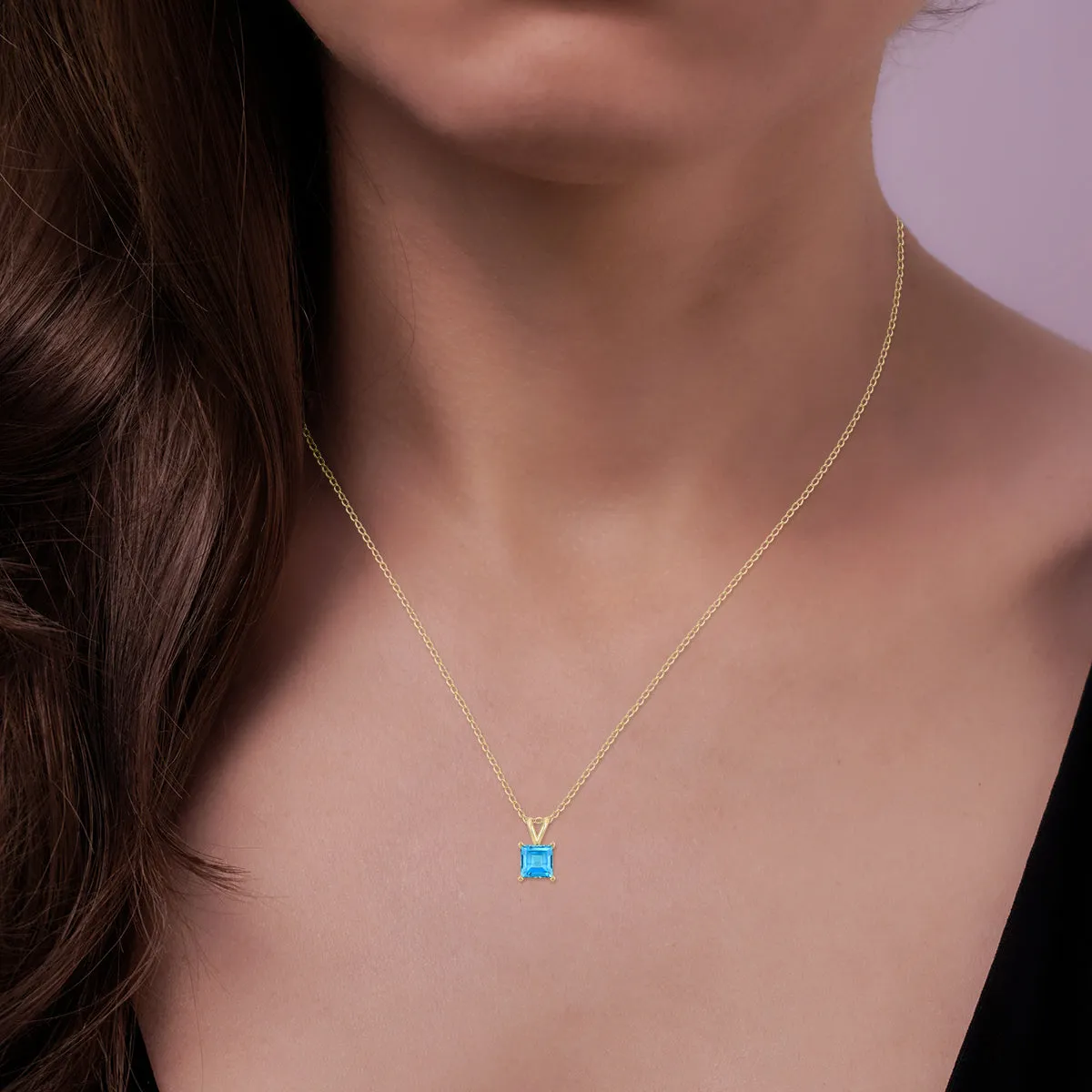 14K Yellow Gold 6Mm Square Blue Topaz Pendant