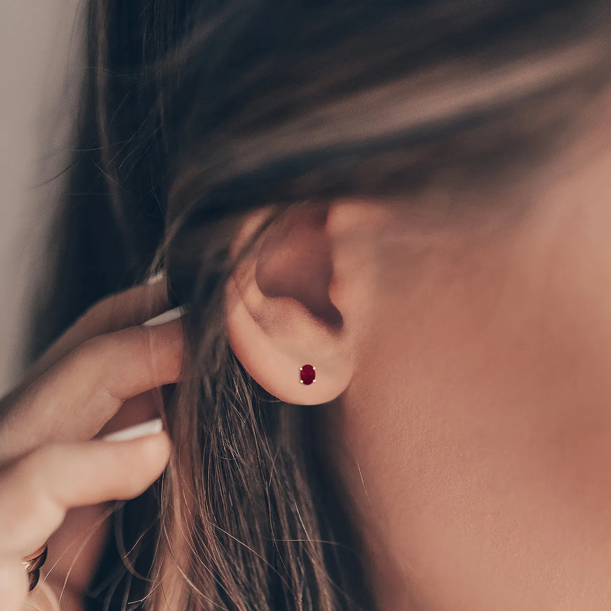 14K Yellow Gold 6X4Mm Oval Ruby Earrings