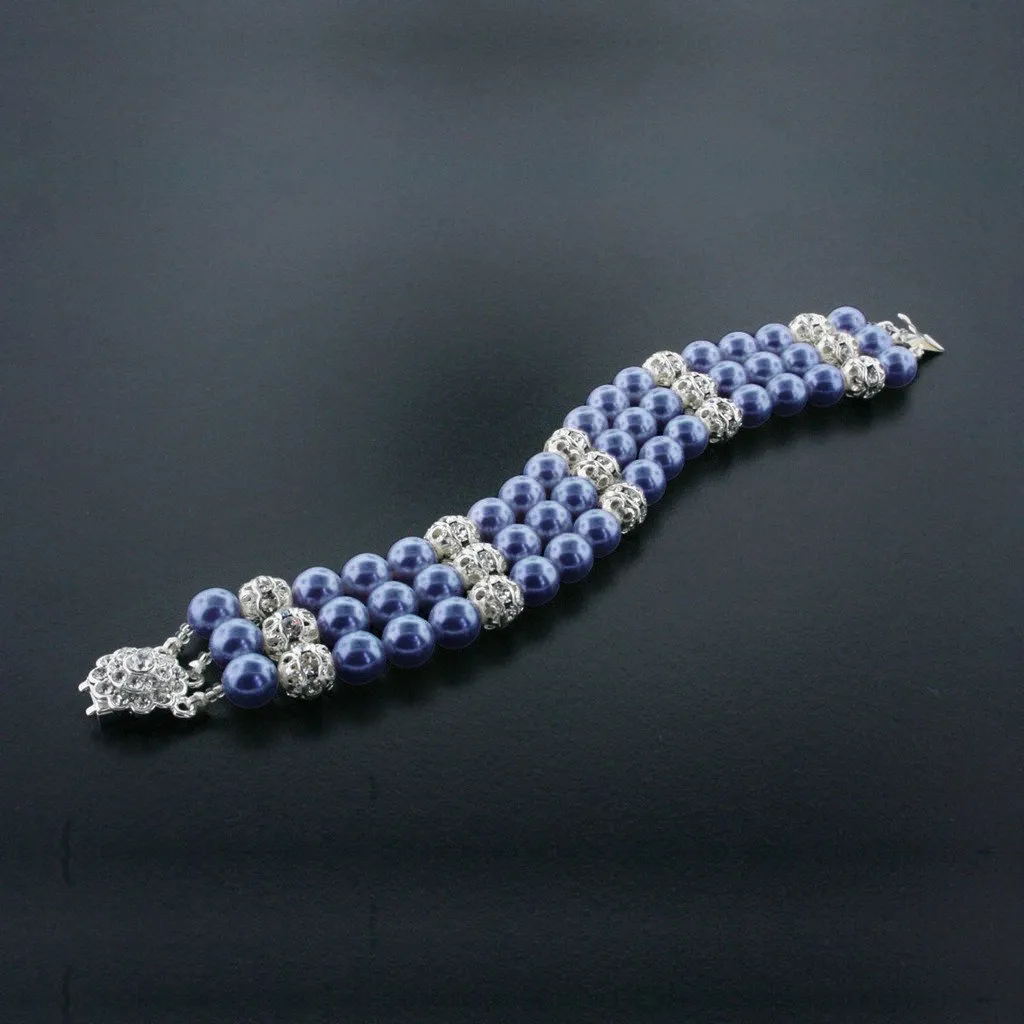 3 Row Pearl Bracelet with Crystal Accents