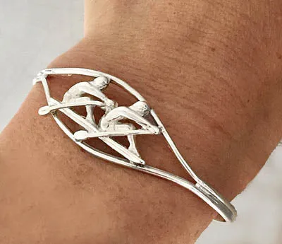 3D Side View Rowing Double Sculls in Thin Split Cuff Bracelet