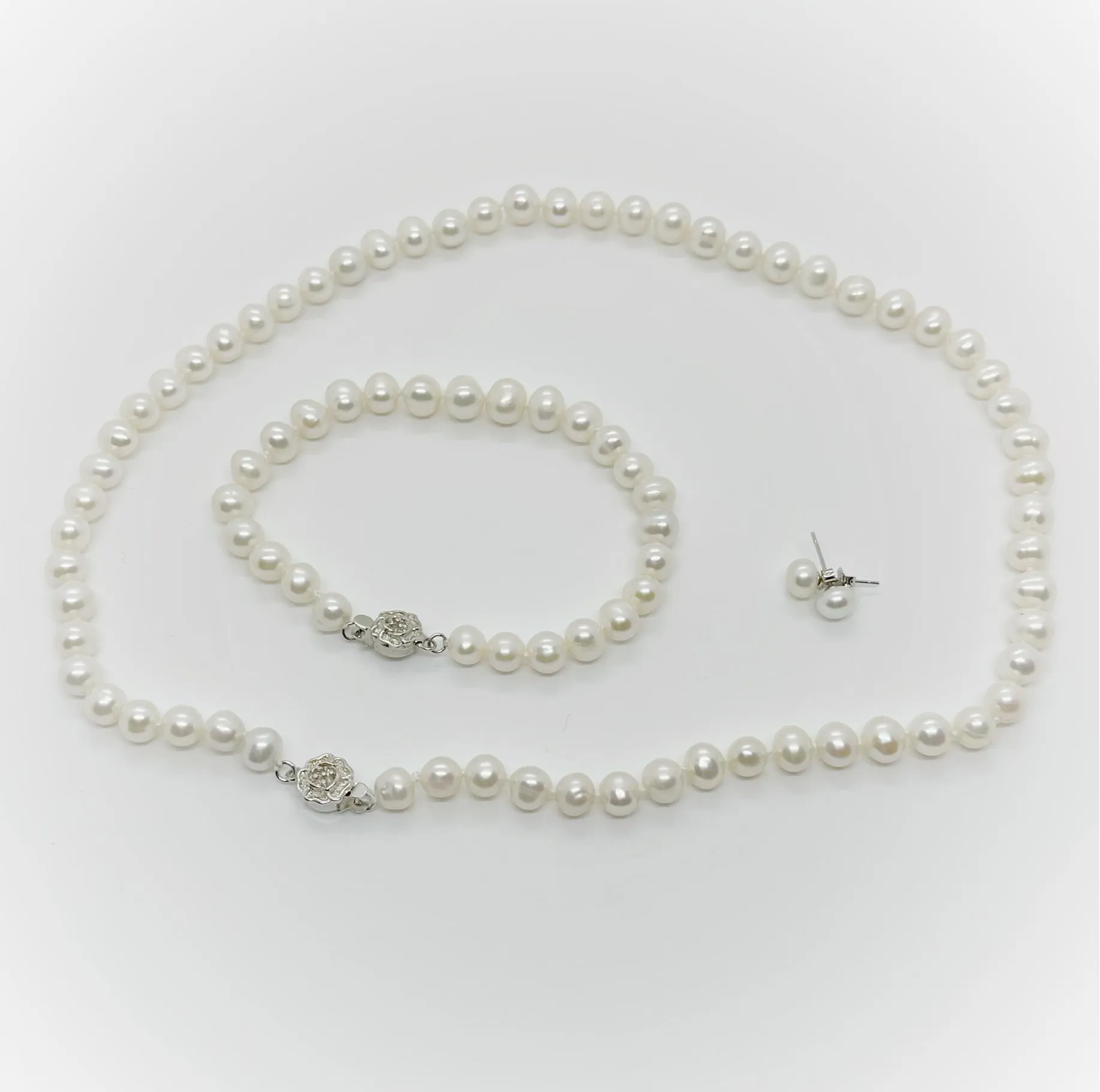 6-7mm size Freshwater Pearl with Flower Clasp, Set Jewellery