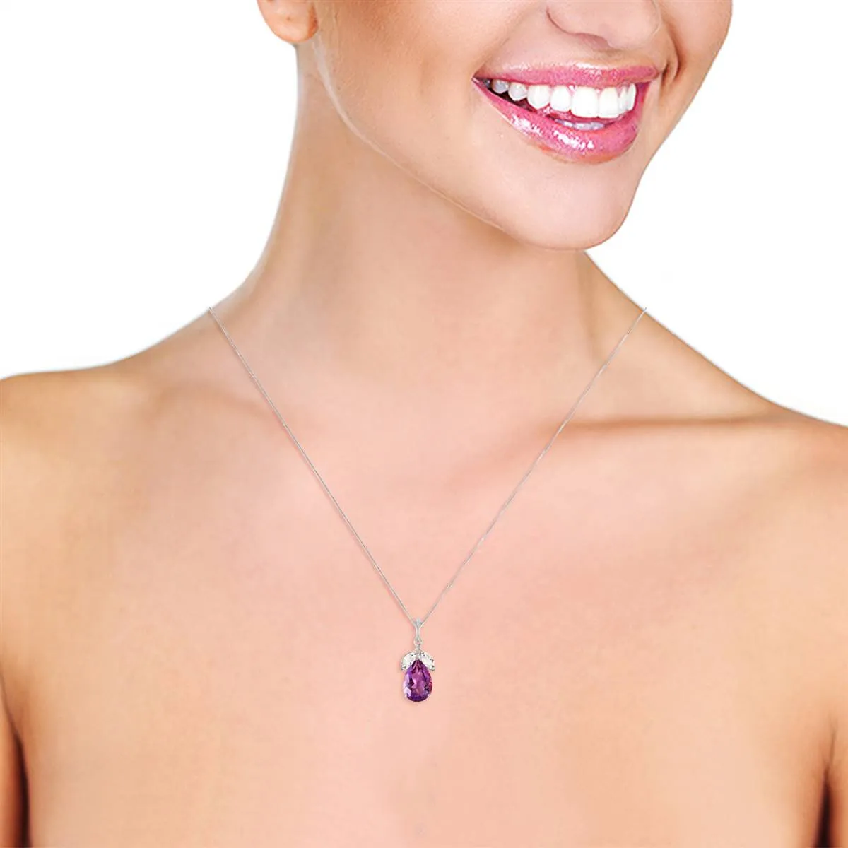 6.5 Carat 14K Solid White Gold Necklace Purple Amethyst White Topaz