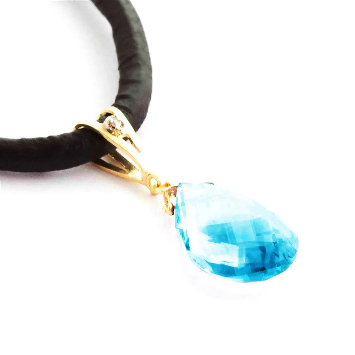 6.51 Carat 14K Solid Yellow Gold Attraction Blue Topaz Diamond Necklace