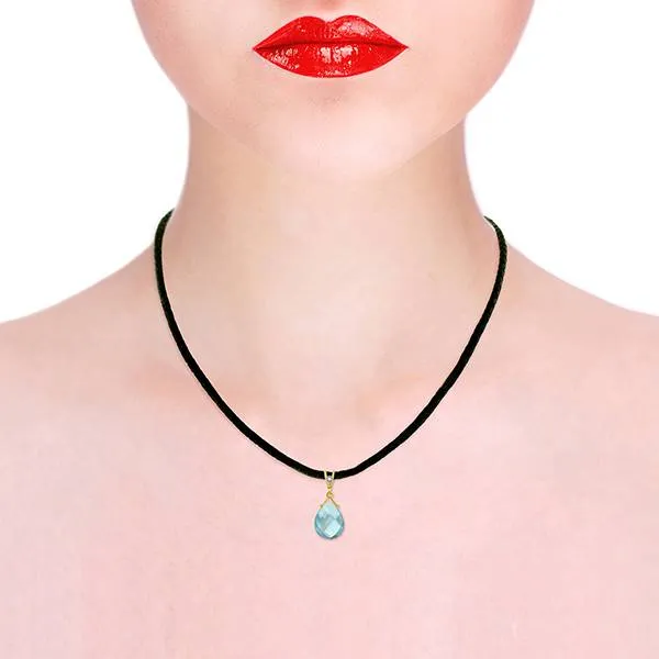 6.51 Carat 14K Solid Yellow Gold Attraction Blue Topaz Diamond Necklace