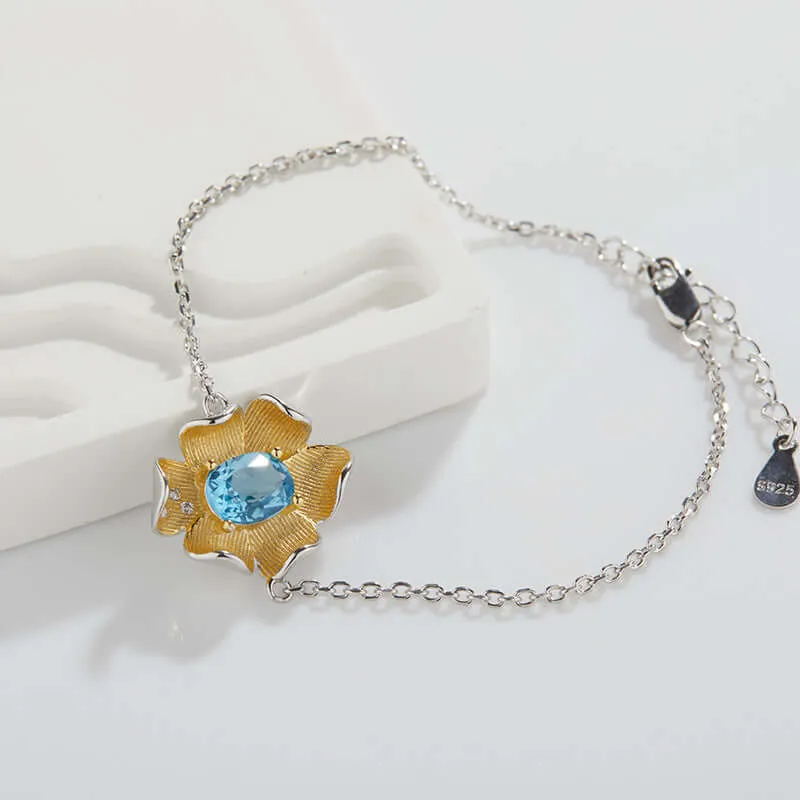 925 Silver Flower Natural Topaz Bracelet