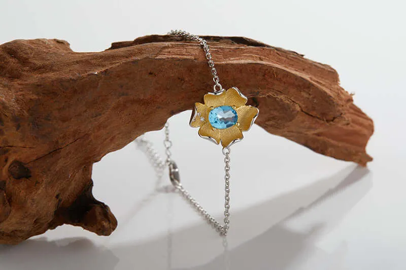 925 Silver Flower Natural Topaz Bracelet