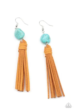 All-Natural Allure - Blue - Turquoise Stone Brown Suede Tassel Paparazzi Fishhook Earrings