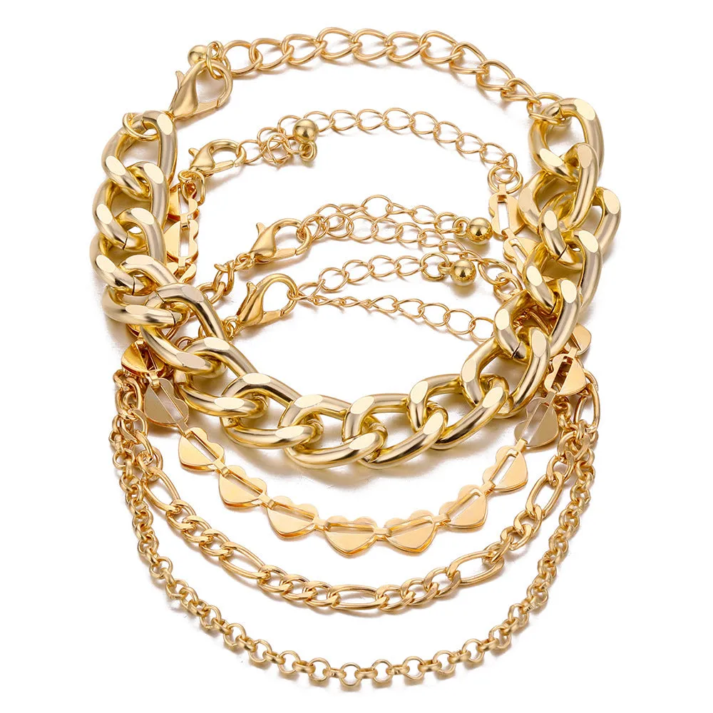 Alloy Personality Heart Chain Butterfly Lock Pendant Combination Bracelet
