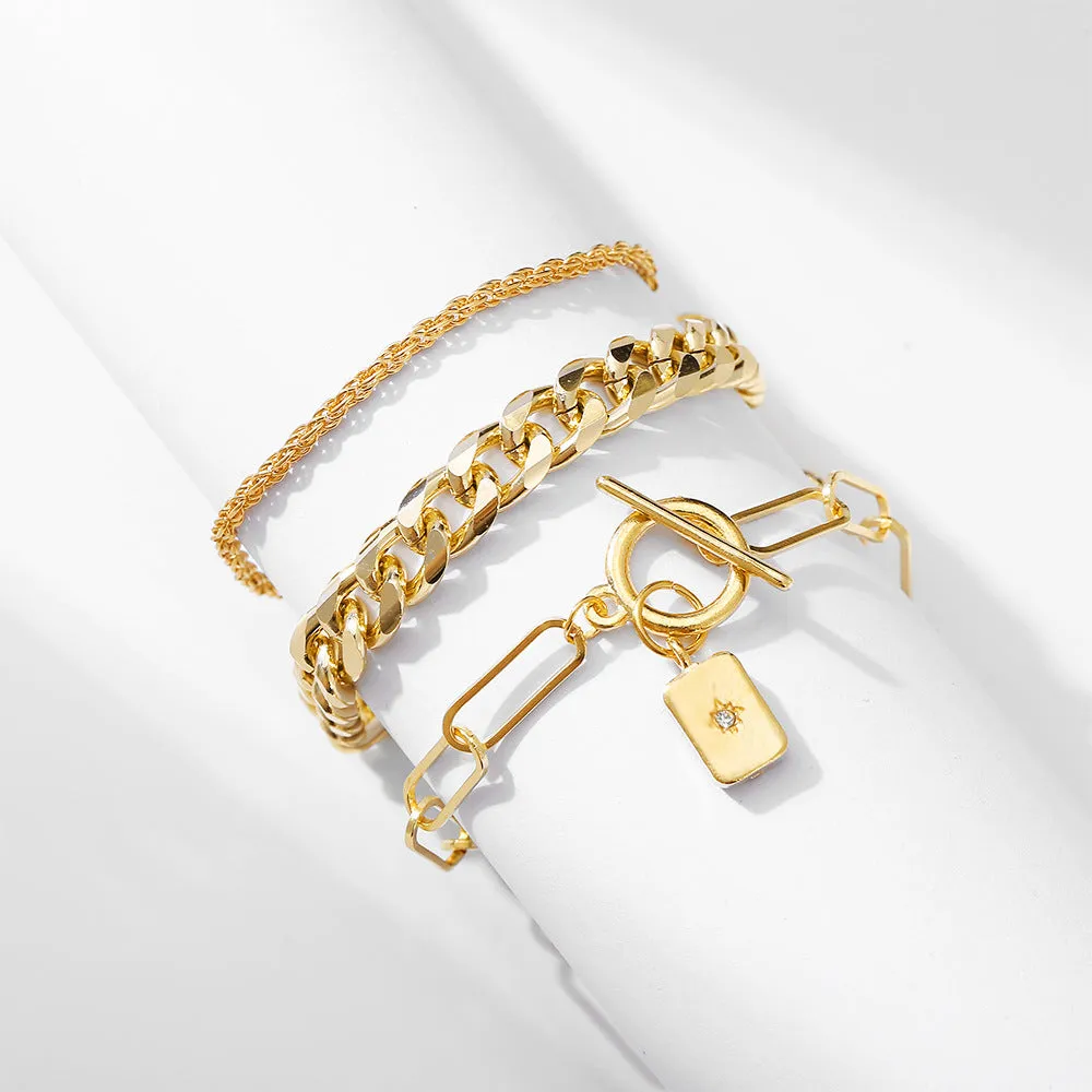 Alloy Personality Heart Chain Butterfly Lock Pendant Combination Bracelet