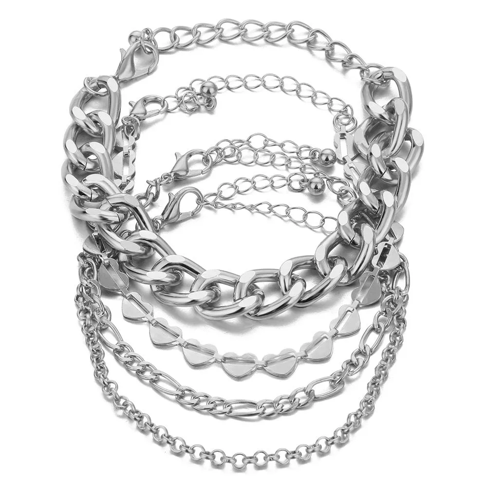 Alloy Personality Heart Chain Butterfly Lock Pendant Combination Bracelet
