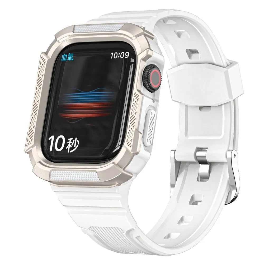 Apple Watch (45mm) dual color TPU cover with watch strap - White / Champagne