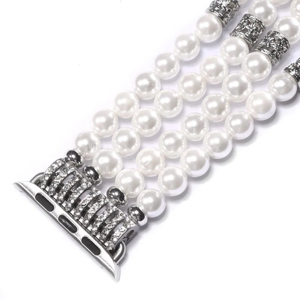 Apple Watch (45mm) four row pearl style watch strap - White