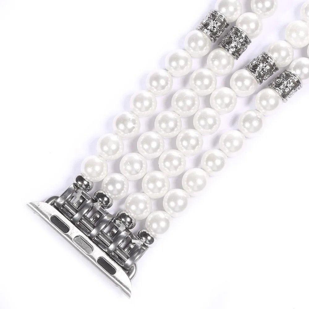 Apple Watch (45mm) four row pearl style watch strap - White