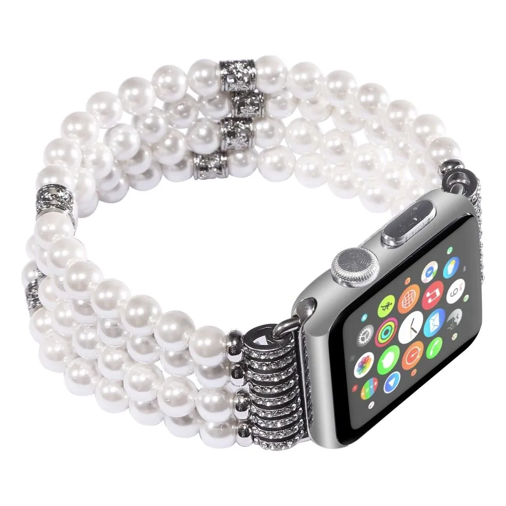Apple Watch (45mm) four row pearl style watch strap - White