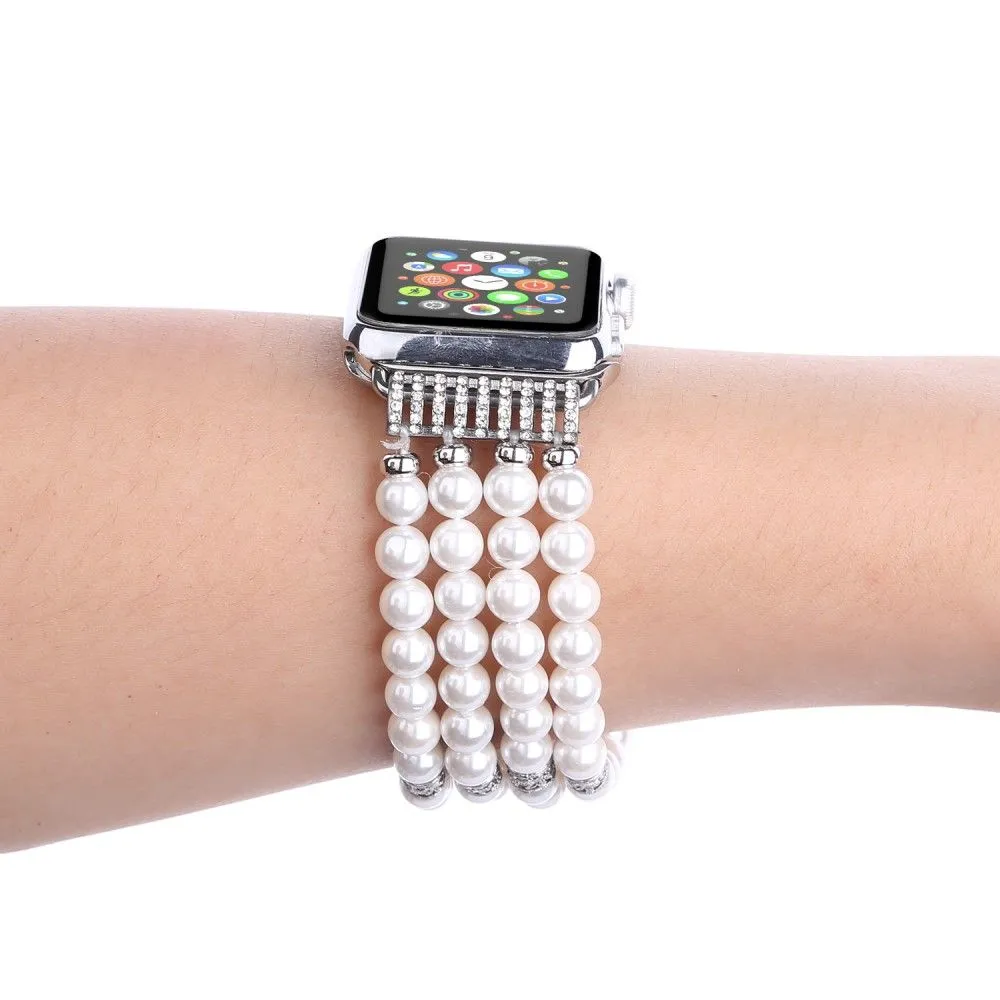 Apple Watch (45mm) four row pearl style watch strap - White