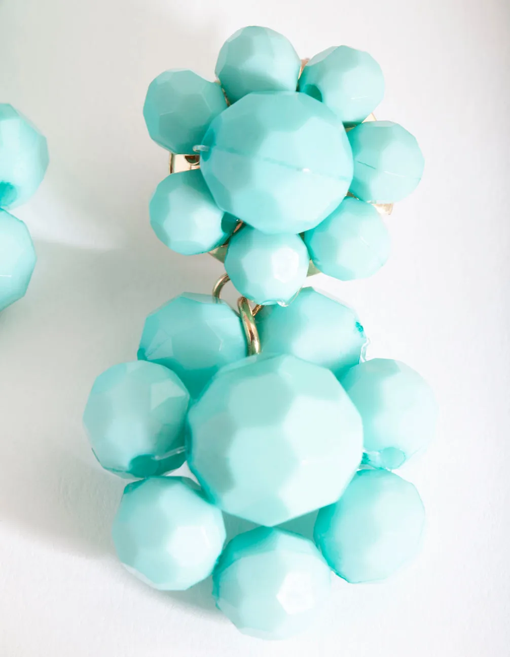 Aqua Double Cluster Bead Drop Earring
