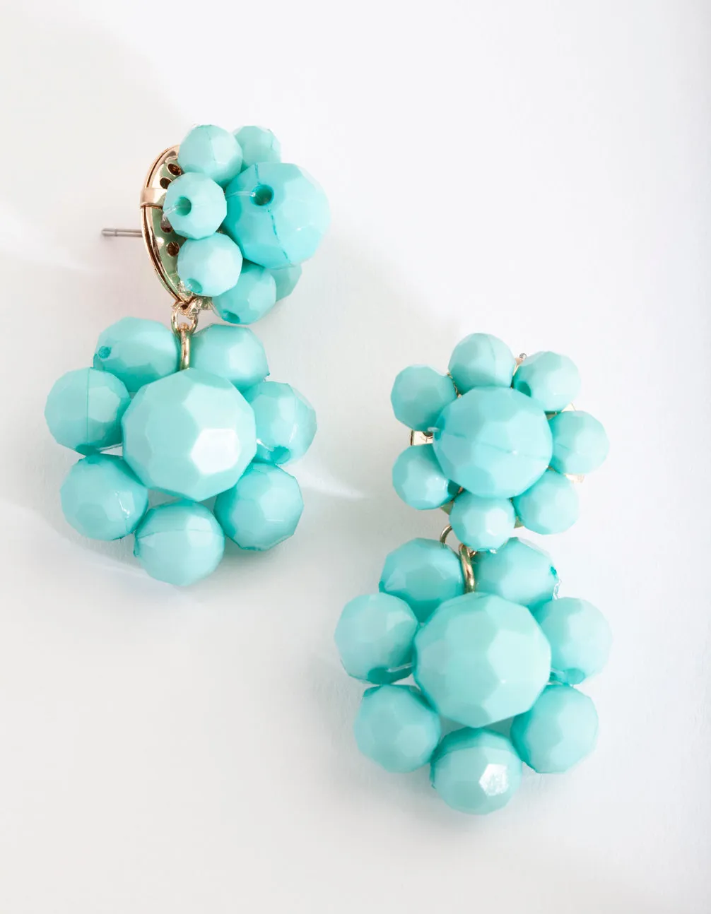Aqua Double Cluster Bead Drop Earring