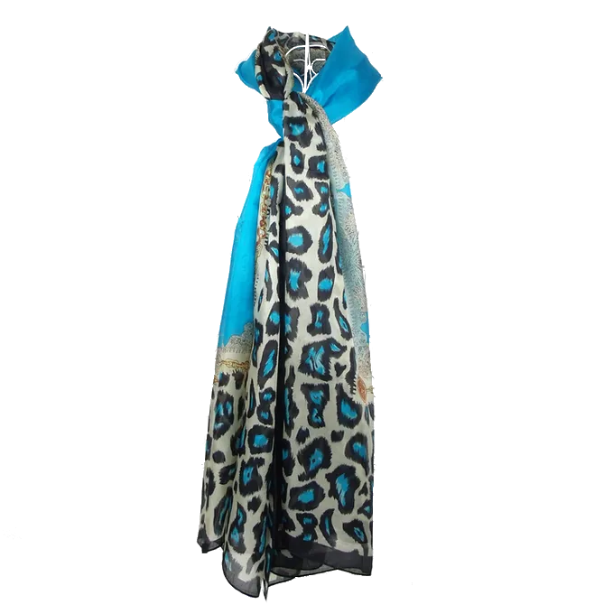 Azure Silk Leopard Print Hijab