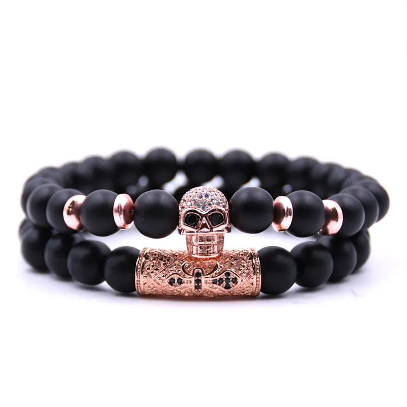 Black skull micro-inlaid zircon beaded bracelet