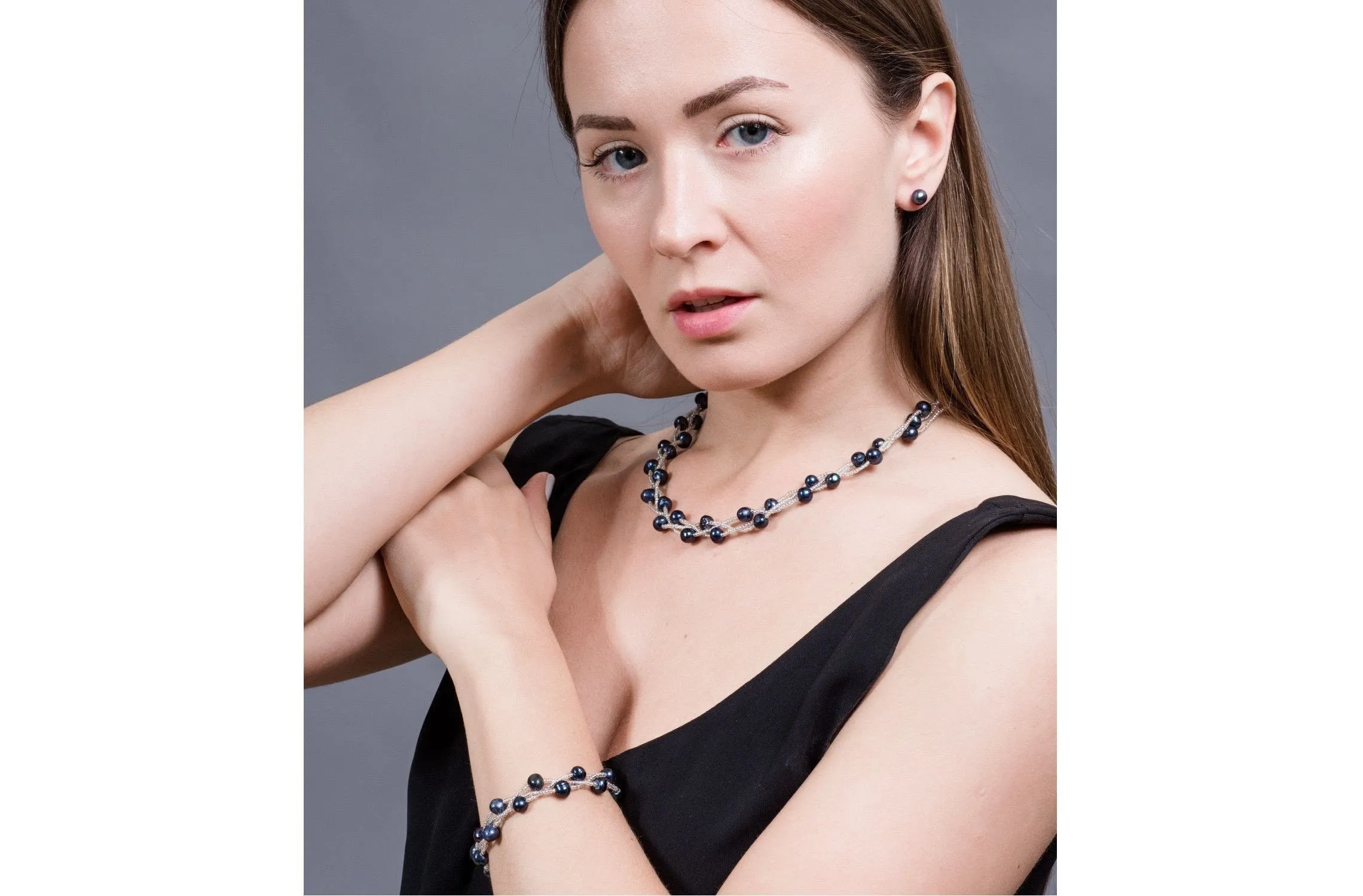 Blue Braided Freshwater Pearl Bracelet 7mm