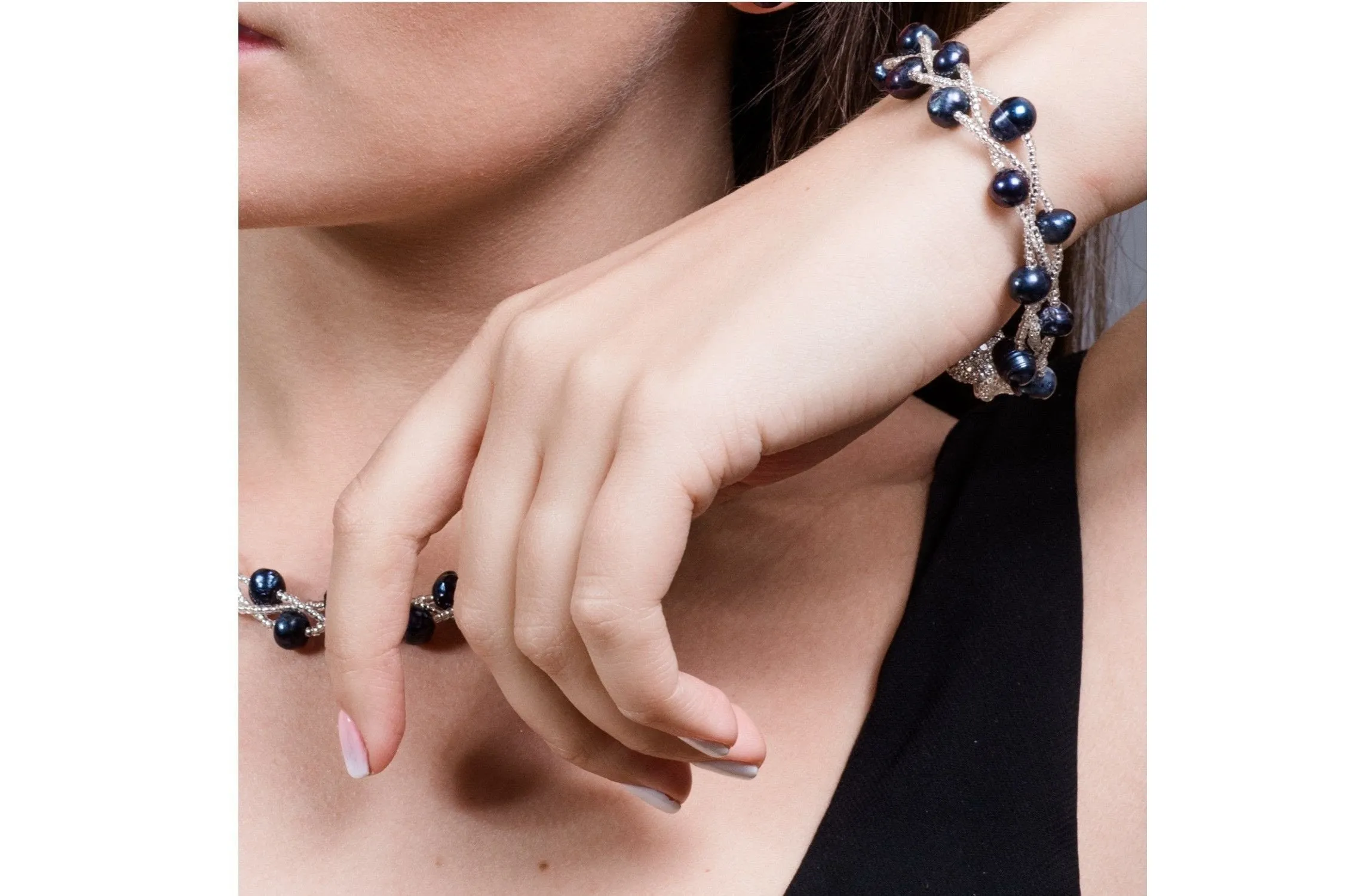 Blue Braided Freshwater Pearl Bracelet 7mm