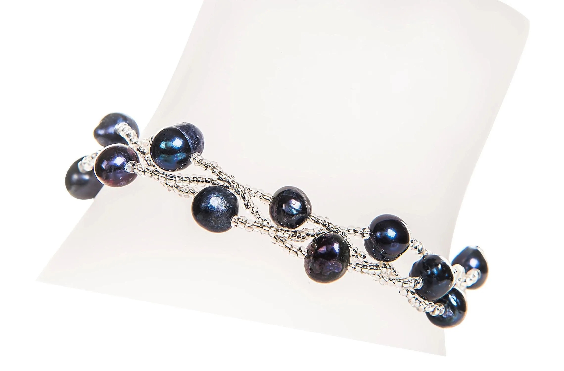 Blue Braided Freshwater Pearl Bracelet 7mm