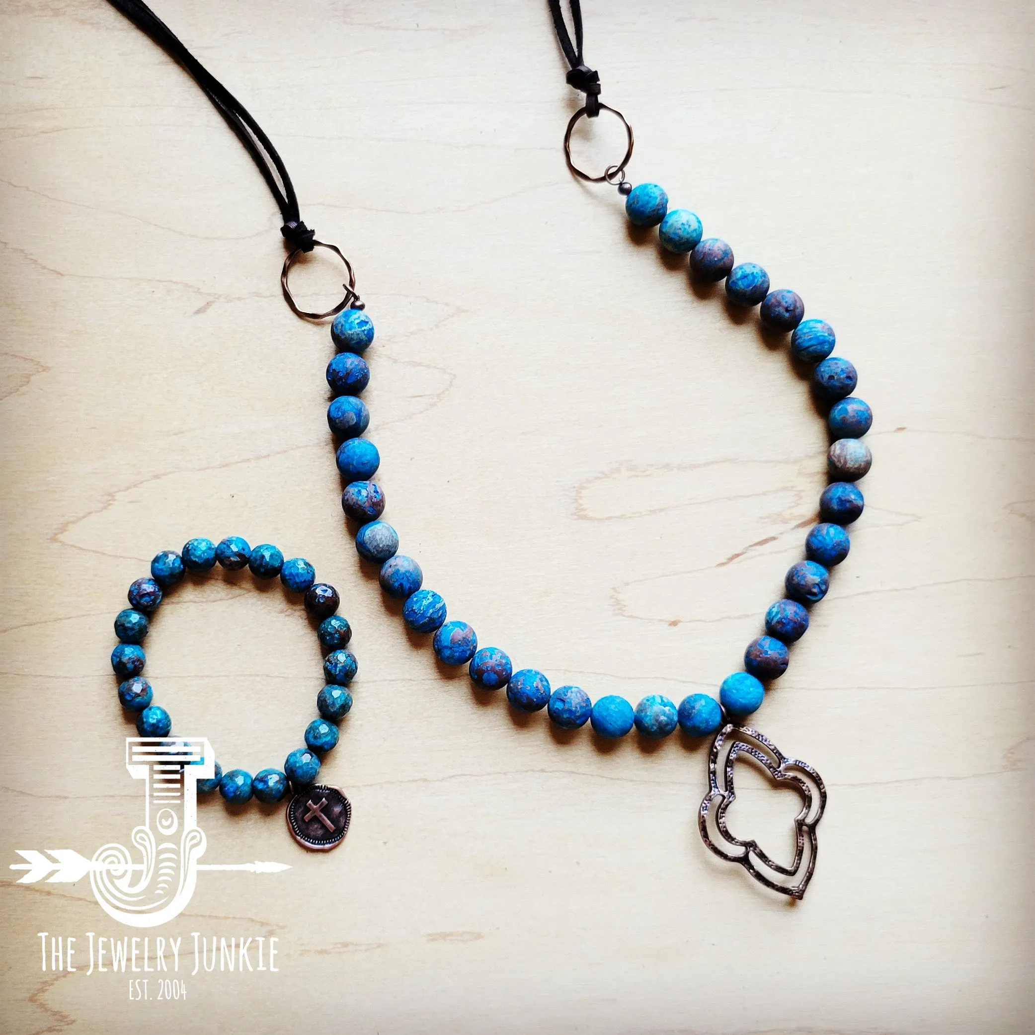 **Blue Chrysocolla Stretch Bracelet w/ Coin 809j