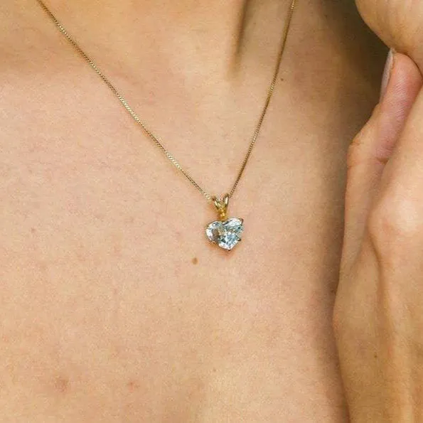 Blue Heart Pendant - Natural Blue Topaz, December Birthstone, Love Necklace