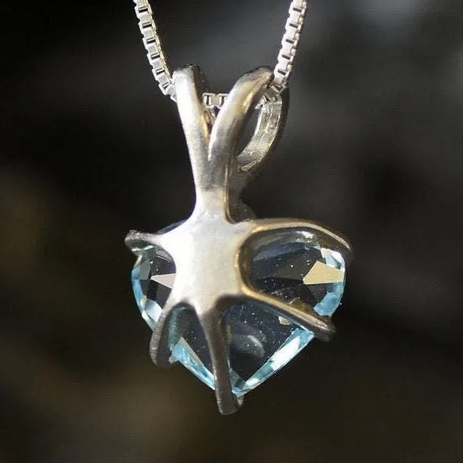 Blue Heart Pendant - Natural Blue Topaz, December Birthstone, Love Necklace