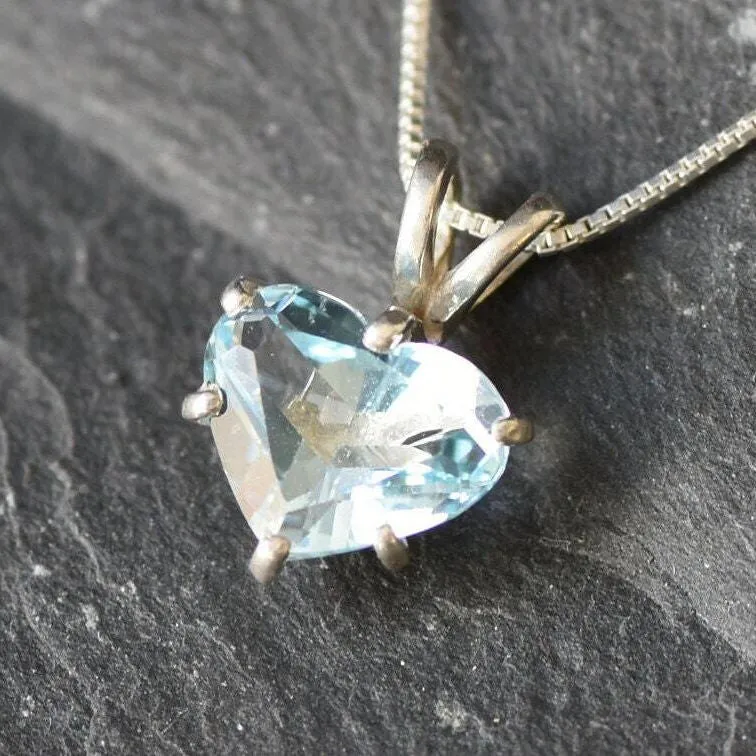 Blue Heart Pendant - Natural Blue Topaz, December Birthstone, Love Necklace
