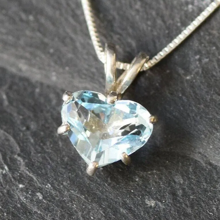 Blue Heart Pendant - Natural Blue Topaz, December Birthstone, Love Necklace