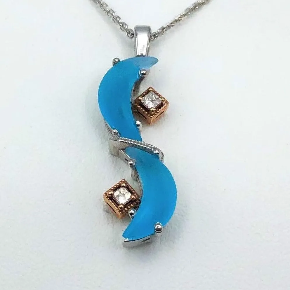 Blue Topaz Cresent Cut Pendant Mezzaluna Necklace