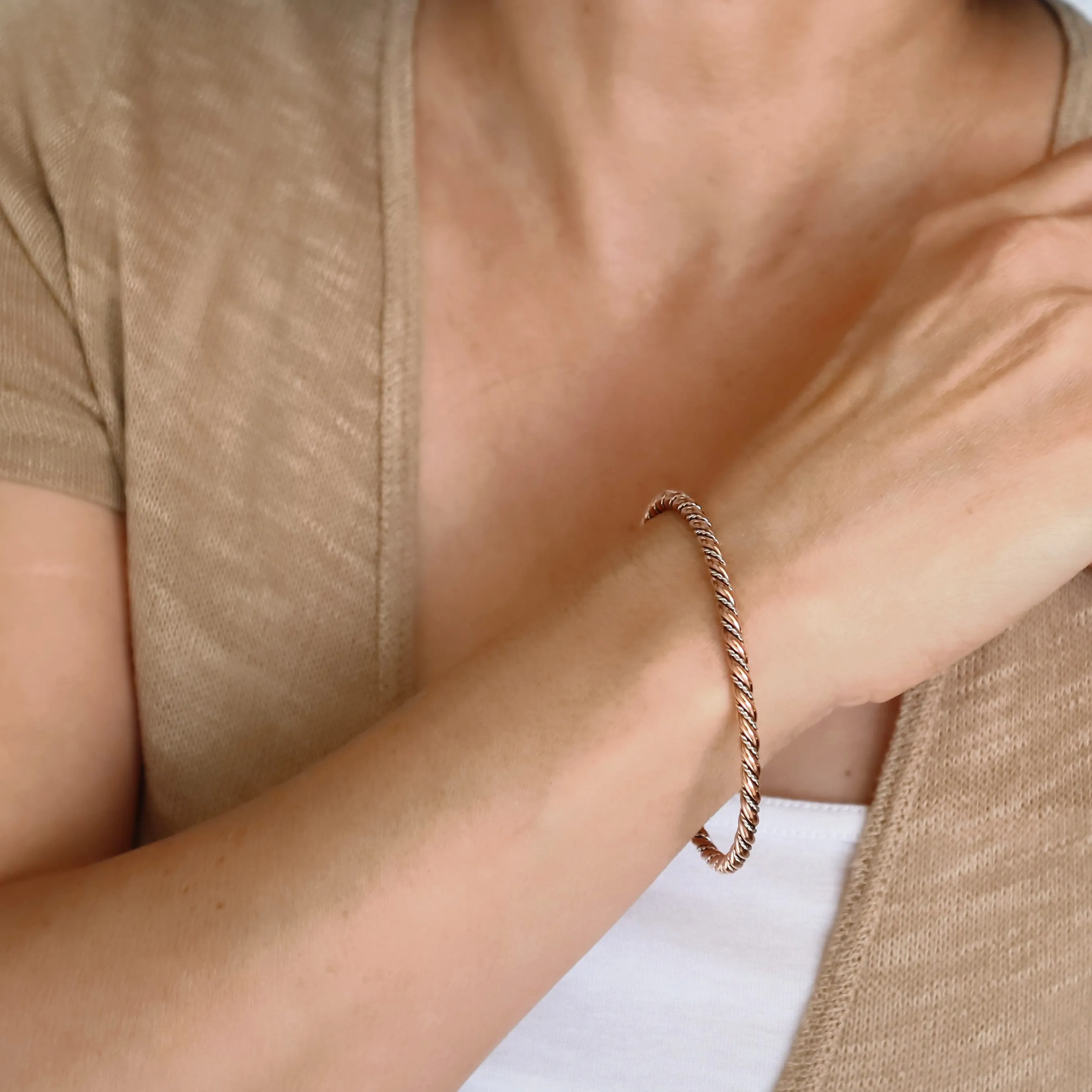 Bracelet Copper and 925 Silver Rope Effect Cuff