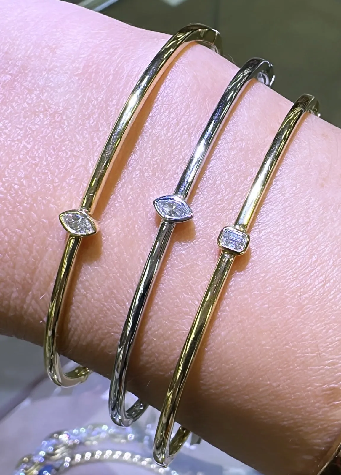 Burnish Set Marquise-cut Diamond Bangle Bracelet