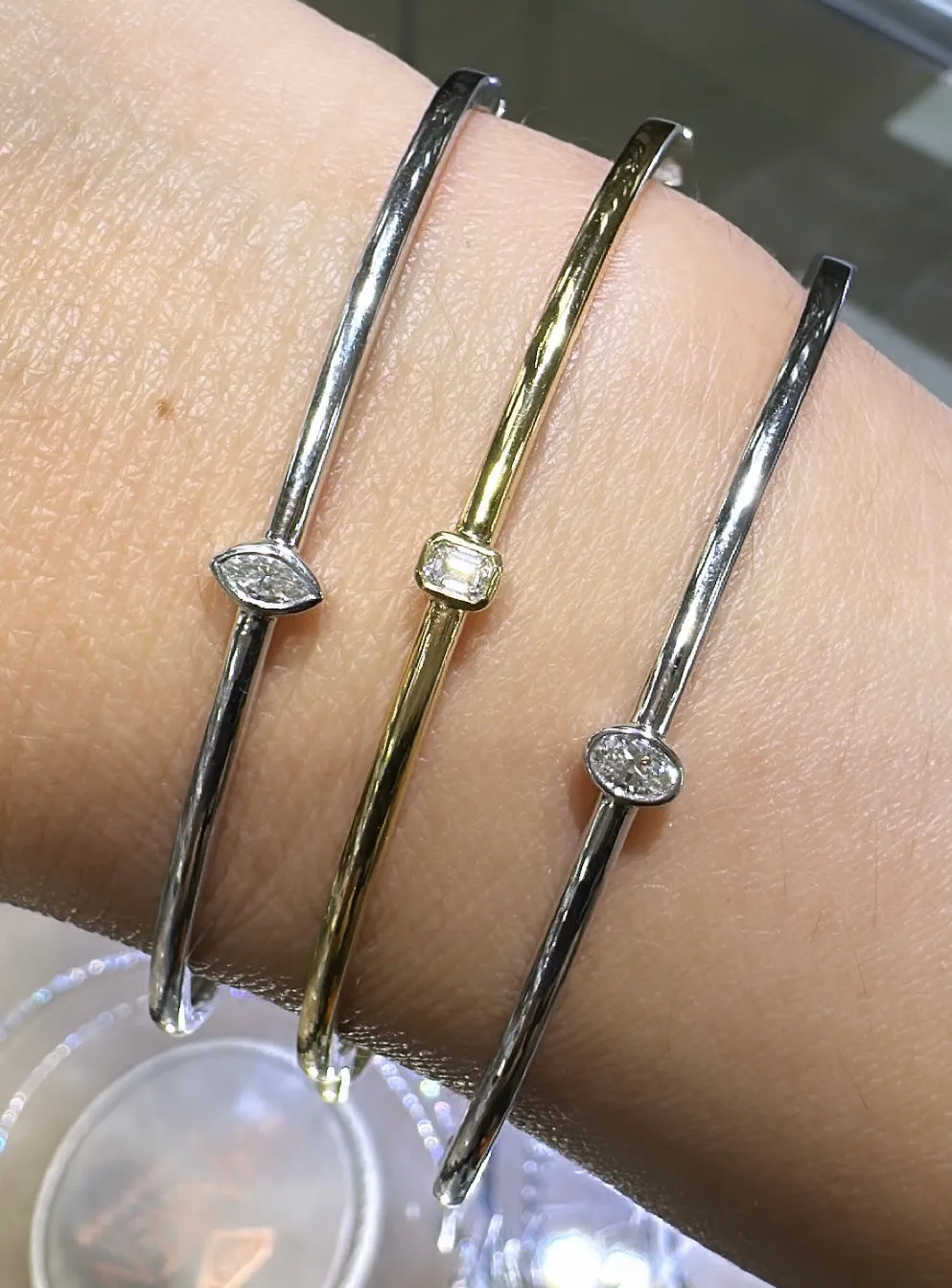 Burnish Set Marquise-cut Diamond Bangle Bracelet