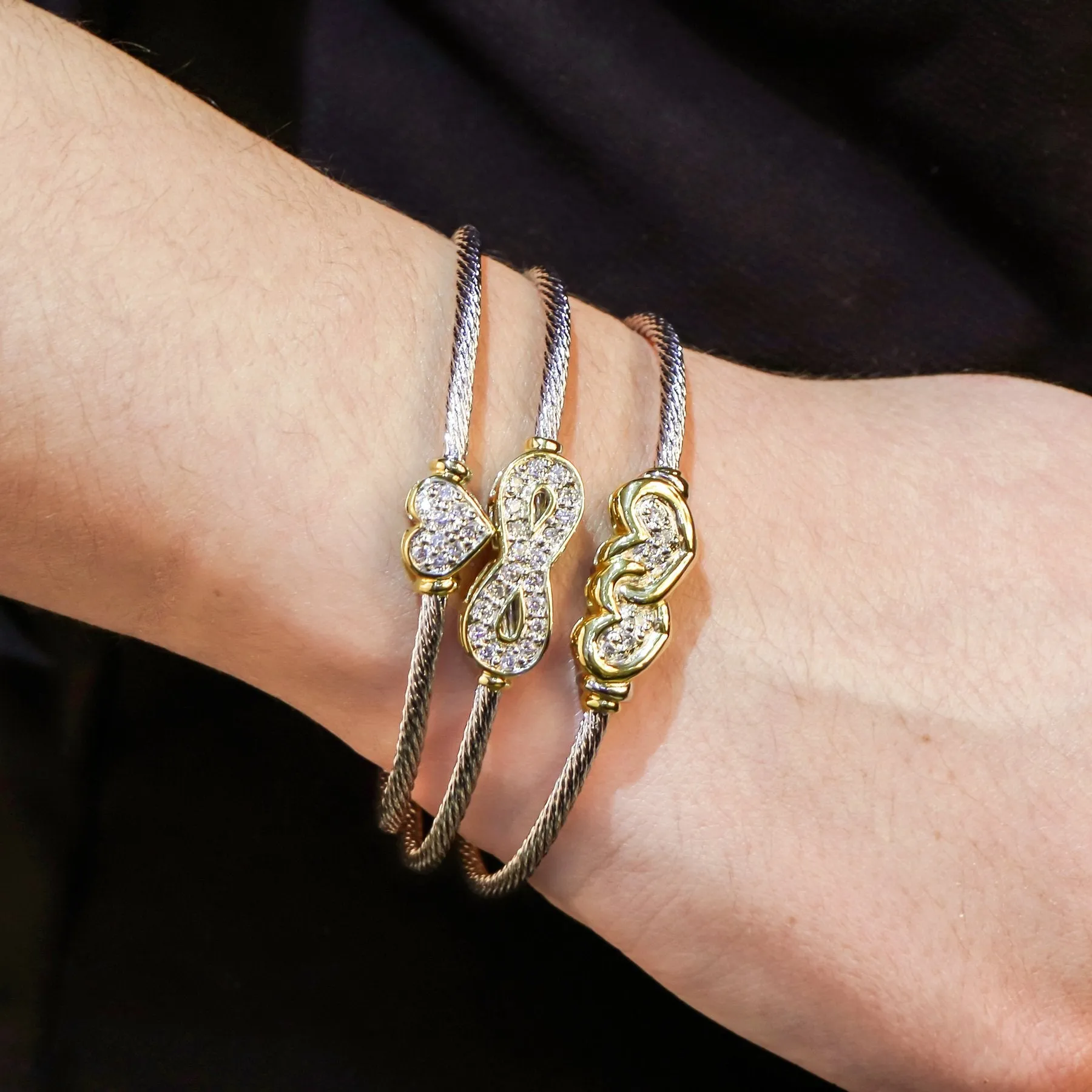 Celebration Petite Pavé Heart Wire Cuff Bracelet