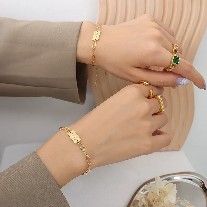 Chic Lucky Square Titanium Steel Bracelet - Elegant Hand Jewelry