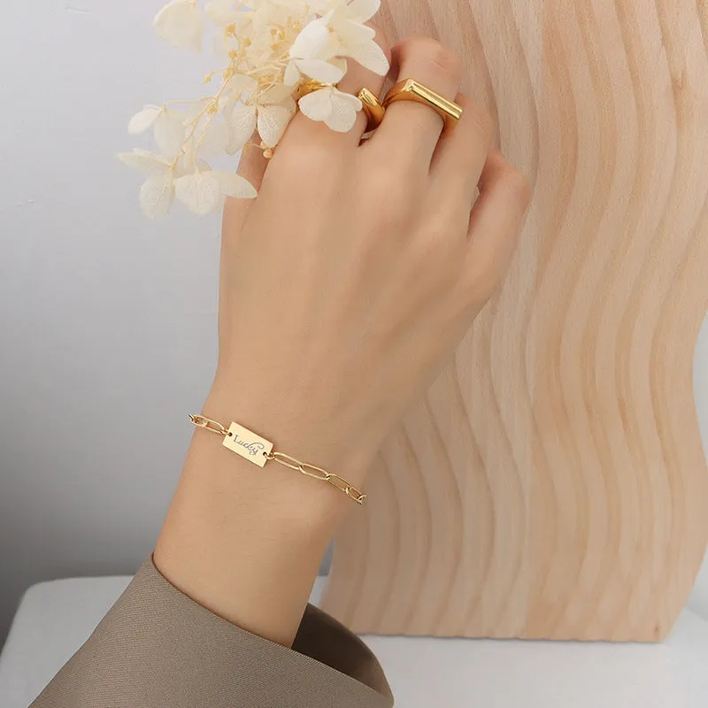 Chic Lucky Square Titanium Steel Bracelet - Elegant Hand Jewelry