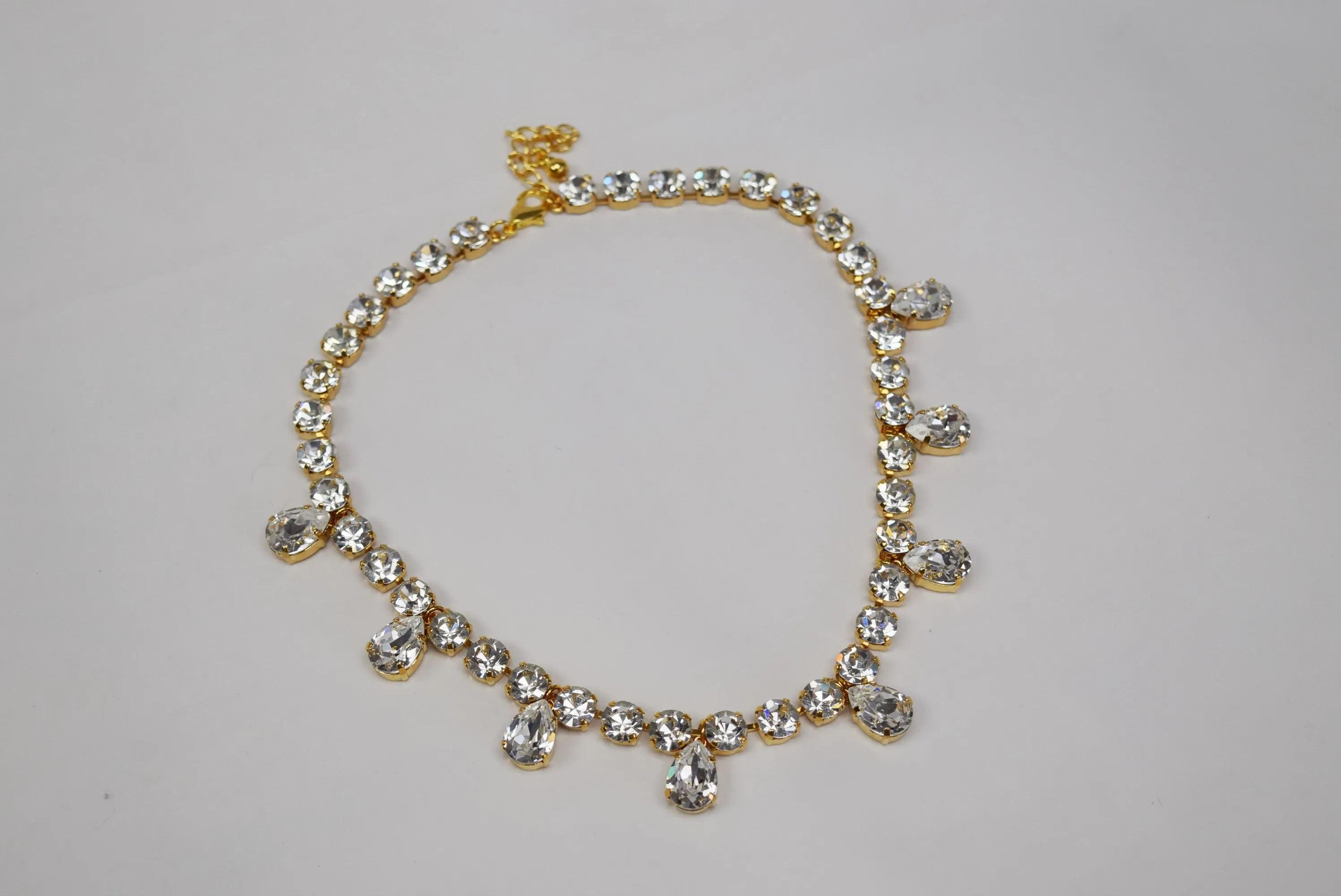 Clear Crystal Swarovski Necklace with Teardrops - Tiny Round