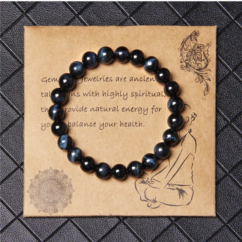 Collection Of 8mm Semi-precious Stone Blue Tiger Stone Handmade Jewelry Couple Bracelet