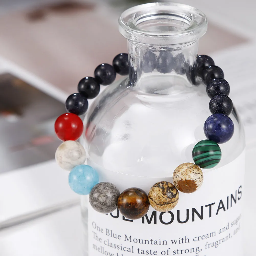 Cosmic Galaxy Eight Planets Natural Stone Elastic Bracelet